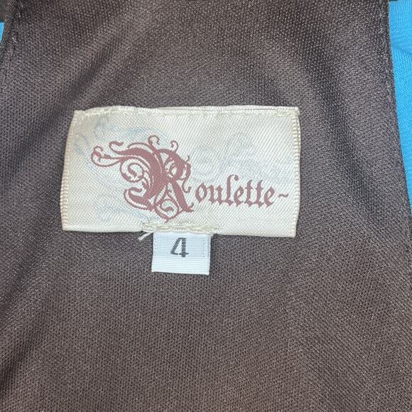 Roulette‎ Dress Womens Size 4 Brown Blue Halter Fit Flare Cocktail Party Y2k - Picture 6 of 11